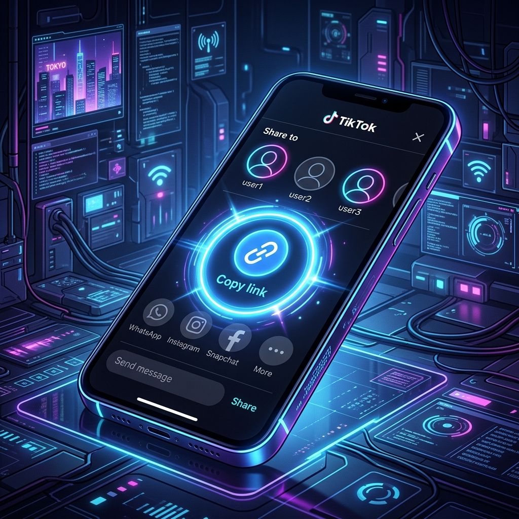 TikTok Share menu open on a phone with the Copy link button highlighted